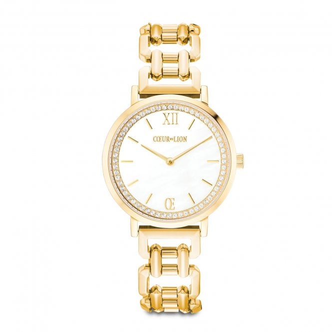 Coeur De Lion  Sparkling Mother of Pearl Statement Gold Tone Stainless Steel Watch