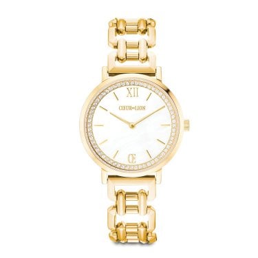 Coeur De Lion Sparkling Mother of Pearl Statement Gold Tone Stainless Steel Watch