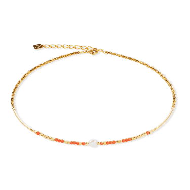 Coeur De Lion Sunset Pearl Coral Gold Tone Necklace 0.2cm, 42cm + 6cm 
