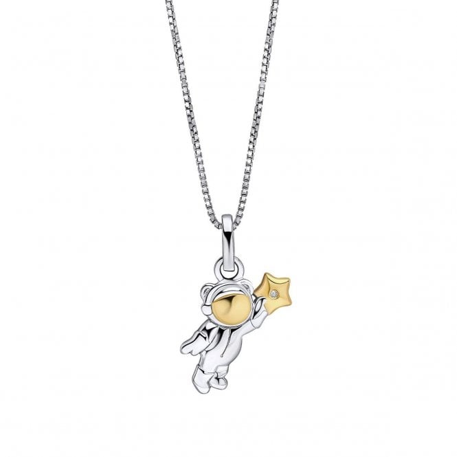 D for Diamond  Astronaut Ted with Diamond Two Tone Necklace 1 x 1.5cm, 36-41cm