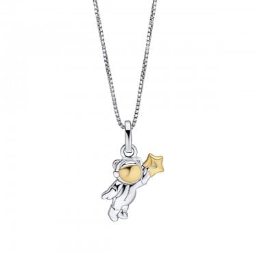 D for Diamond Astronaut Ted with Diamond Two Tone Necklace 1 x 1.5cm, 36-41cm