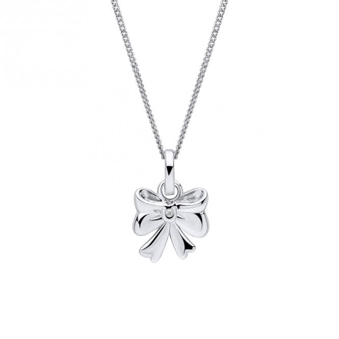 D for Diamond  Bow with Diamond Necklace 0.9 x 1cm, 35-41cm