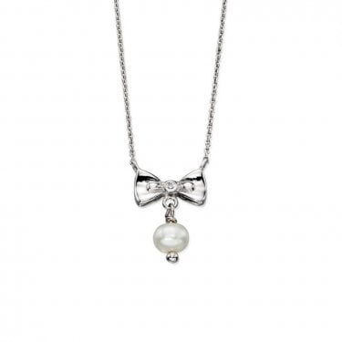 D for Diamond Freshwater Pearl Bow Necklace 35+5 cm