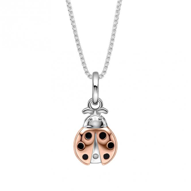 D for Diamond  Ladybird with Diamond Two Tone Necklace 0.7 x 1cm, 36-41cm