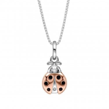 D for Diamond Ladybird with Diamond Two Tone Necklace 0.7 x 1cm, 36-41cm