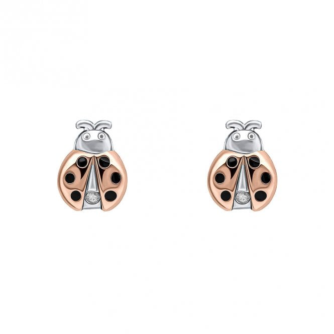 D for Diamond  Ladybird with Diamond Two Tone Stud Earrings 0.4 x 0.6cm