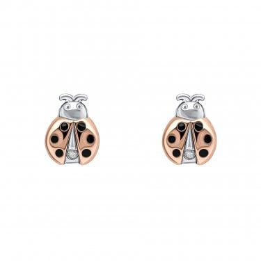 D for Diamond Ladybird with Diamond Two Tone Stud Earrings 0.4 x 0.6cm