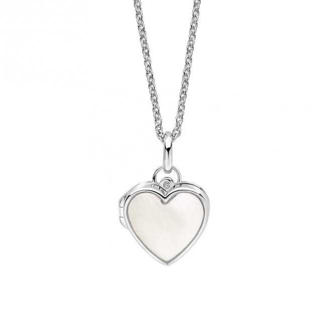 D for Diamond  Mother of Pearl Heart Locket with Diamond Necklace 1.1 x 1.1cm, 35-41cm