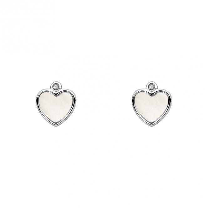 D for Diamond  Mother of Pearl Heart with Diamond Stud Earrings 0.6 x 0.7cm