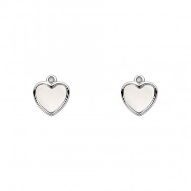 D for Diamond Mother of Pearl Heart with Diamond Stud Earrings 0.6 x 0.7cm