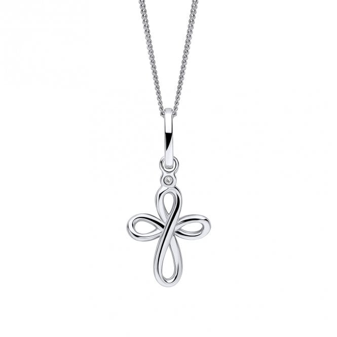 D for Diamond  Organic Swirl Cross with Diamond Necklace 1.5 x 1.1cm, 35-41cm