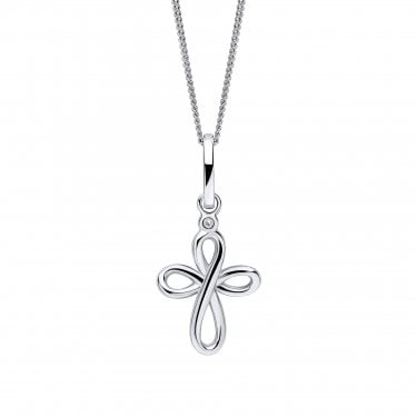 D for Diamond Organic Swirl Cross with Diamond Necklace 1.5 x 1.1cm, 35-41cm