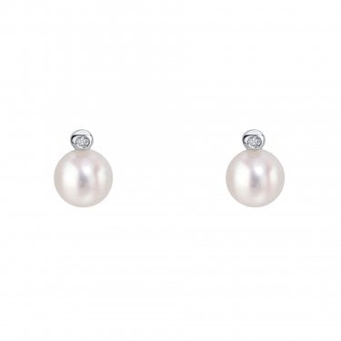 D for Diamond Pearl & Diamond Stud Earrings 0.4 x 0.7cm