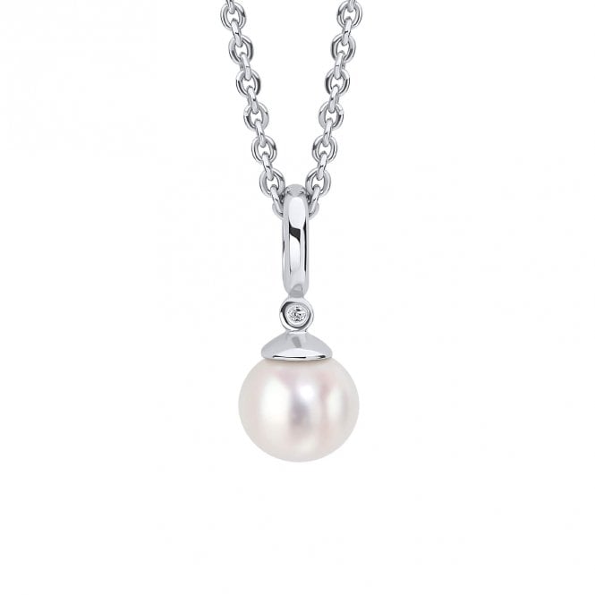 D for Diamond  Pearl Drop with Diamond Necklace 0.6 x 1.3cm, 35-40cm