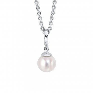 D for Diamond Pearl Drop with Diamond Necklace 0.6 x 1.3cm, 35-40cm