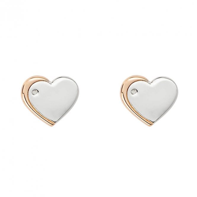 D for Diamond  Rose Edge Heart with Diamond Stud Earrings  0.67 x 0.59cm 