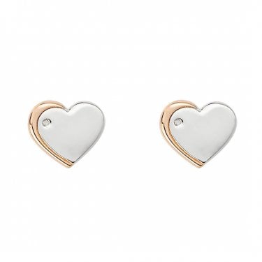 D for Diamond Rose Edge Heart with Diamond Stud Earrings  0.67 x 0.59cm 