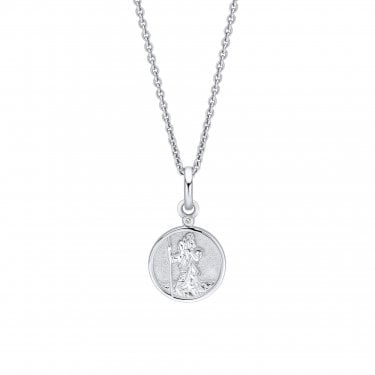 D for Diamond Saint Christopher with Diamond Necklace 1.1 x 1.9cm, 36-41cm