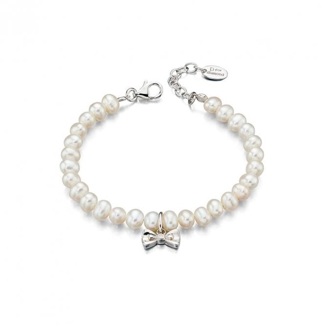 D for Diamond  Shell Pearl & Bow with Diamond Bracelet 1 x 1.1cm, 14.5-18cm 