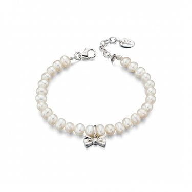 D for Diamond Shell Pearl & Bow with Diamond Bracelet 1 x 1.1cm, 14.5-18cm 