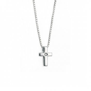 D for Diamond Small Cross with Diamond Necklace 0.6 x 1cm, 35.5cm 