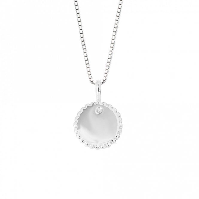 D for Diamond  Sterling Silver Round Stippled Edge  Necklace 36-41cm
