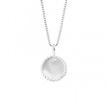D for Diamond Sterling Silver Round Stippled Edge  Necklace 36-41cm