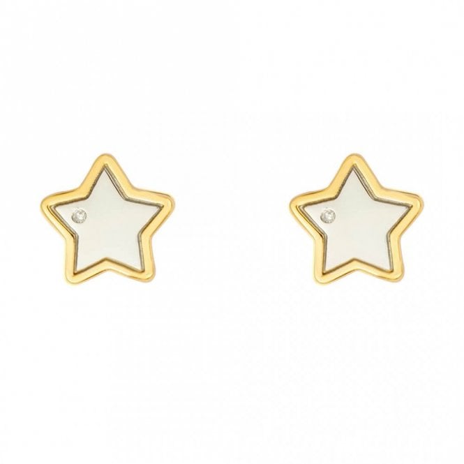 D for Diamond  Sterling Silver Star with Yellow Gold Tone & Diamond Earrings