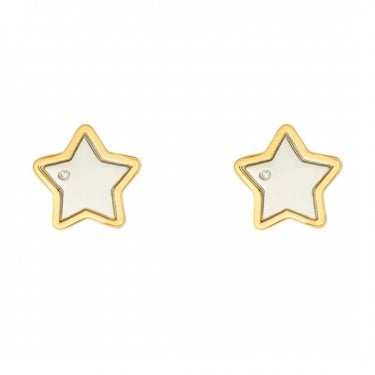 D for Diamond Sterling Silver Star with Yellow Gold Tone & Diamond Earrings