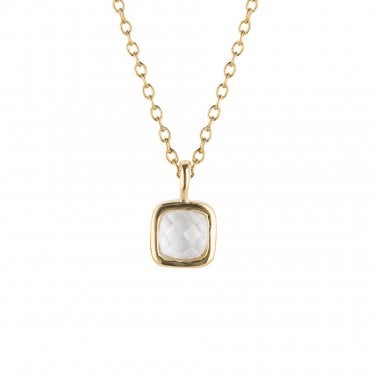 D for Diamond Sterling Silver Yellow Gold Tone Semi-Precious April Birthstone Necklace 35+5cm