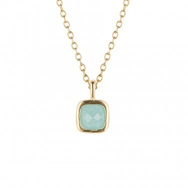 D for Diamond Sterling Silver Yellow Gold Tone Semi-Precious March Birthstone Necklace 35+5cm
