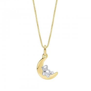 D for Diamond Ted on the Moon with Diamond Two Tone Necklace 1.2 x 1.3cm, 36-41cm