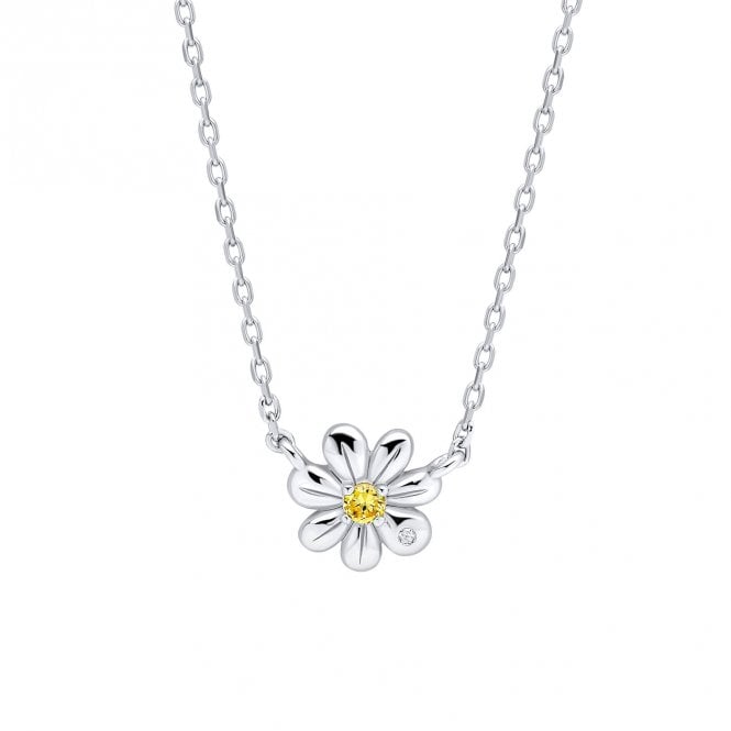 D for Diamond  Yellow CZ Daisy with Diamond Necklace 0.9 x 0.7cm, 35-40cm