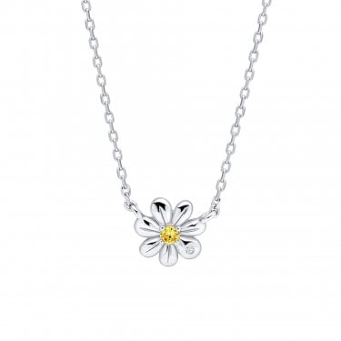D for Diamond Yellow CZ Daisy with Diamond Necklace 0.9 x 0.7cm, 35-40cm