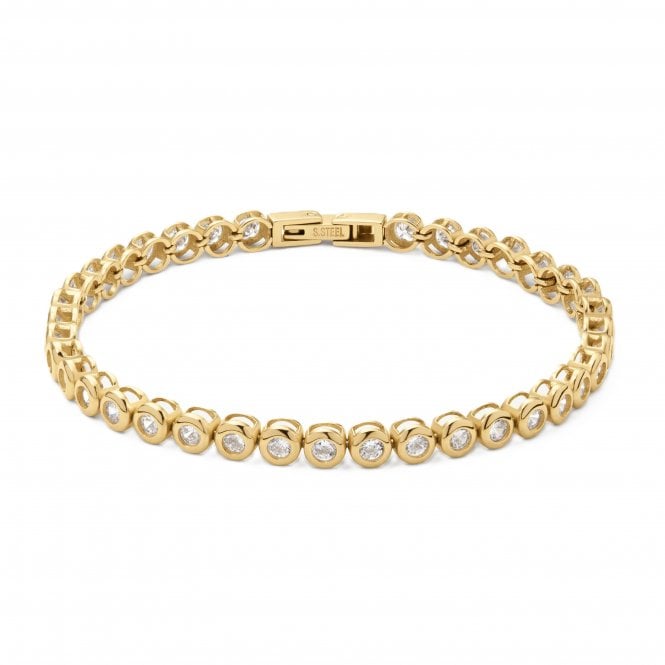 D.Louise  Classic Bezel Tennis Gold Tone Bracelet 20.5cm