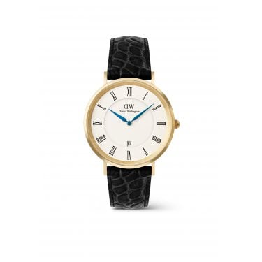 Daniel Wellington Gents Classic Roman Numerals White Dial Black Croc Leather Strap Watch