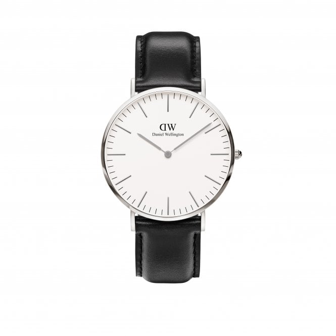 Daniel Wellington  Gents Classic Sheffield Silver 40mm White Dial Black Leather Strap Watch