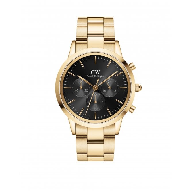 Daniel Wellington  Gents Iconic Chronograph 42mm Black Dial Gold Tone Stainless Steel Watch