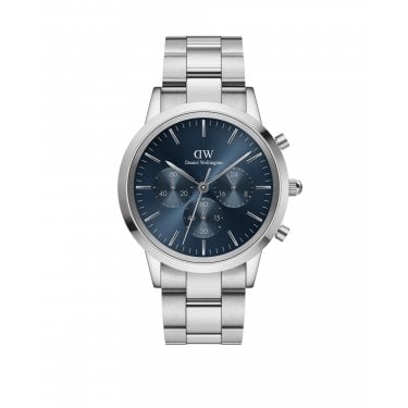Daniel Wellington Gents Iconic Chronograph 42mm Blue Dial Stainless Steel Watch