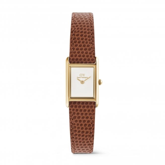 Daniel Wellington  Ladies Bound Mini White Dial Brown Lizard Leather Strap Watch