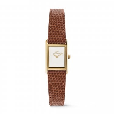 Daniel Wellington Ladies Bound Mini White Dial Brown Lizard Leather Strap Watch