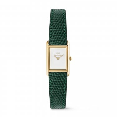 Daniel Wellington Ladies Bound Mini White Dial Green Lizard Leather Strap Watch
