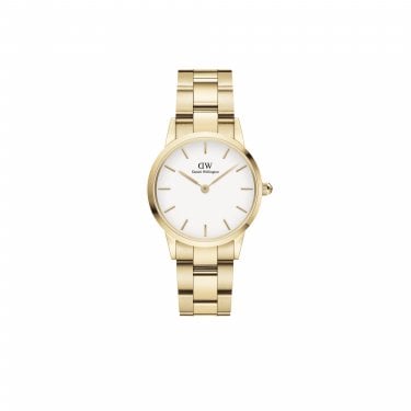 Daniel Wellington Ladies Iconic Link 28mm White Dial Gold Tone Stainless Steel Watch