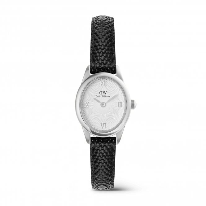 Daniel Wellington  Ladies Ophelia Mini White Guilloché Dial Black Lizard Leather Strap Watch