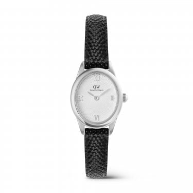 Daniel Wellington Ladies Ophelia Mini White Guilloché Dial Black Lizard Leather Strap Watch