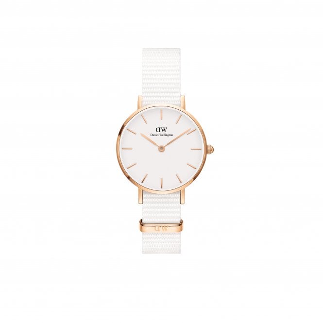 Daniel Wellington  Ladies Petite Dover 28mm White Fabric Strap Watch