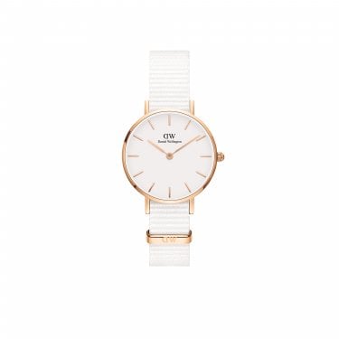 Daniel Wellington Ladies Petite Dover 28mm White Fabric Strap Watch