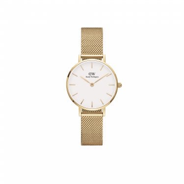 Daniel Wellington Ladies Petite Evergold 28mm Gold Tone Stainless Steel Mesh Strap Watch