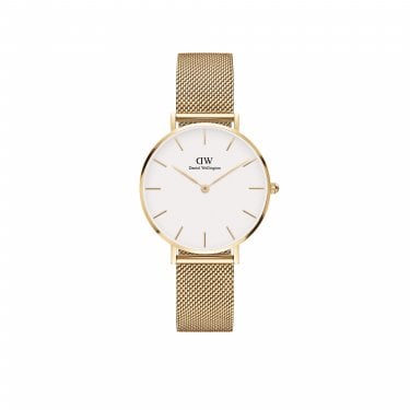 Daniel Wellington Ladies Petite Evergold 32mm Gold Tone Stainless Steel Mesh Strap Watch 