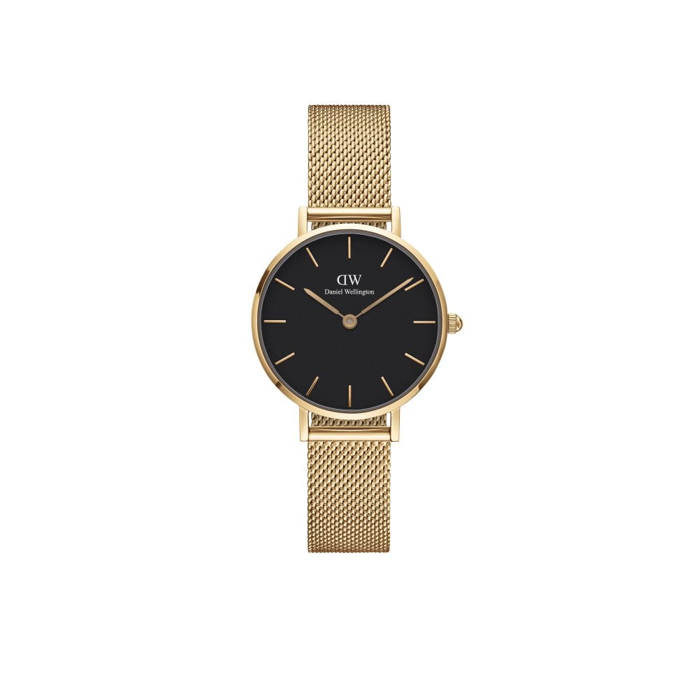 Daniel Wellington Women's Black/Gold Petite Ever Dial 28Mm Tone Stainless Steel Mesh Strap Watch Size 2